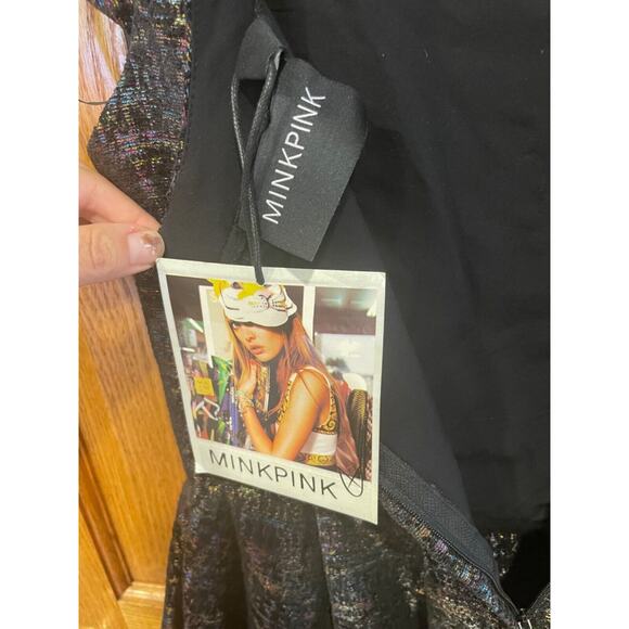 Minkpink Women's Sparkly Black Dress Med Mini Formal Cocktail Party Prom Dance - Picture 6 of 10
